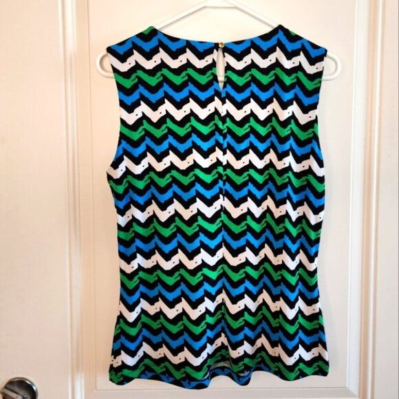 Calvin Klein Sleeveless Pleat Neck Sleeveless Top Large Multi Green Blue Black - Picture 2 of 7